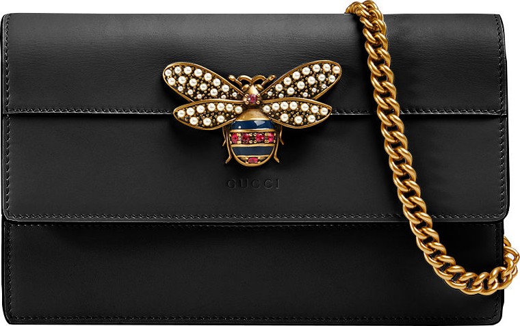Gucci Queen Margaret Leather Bee Wallet On Chain Bag