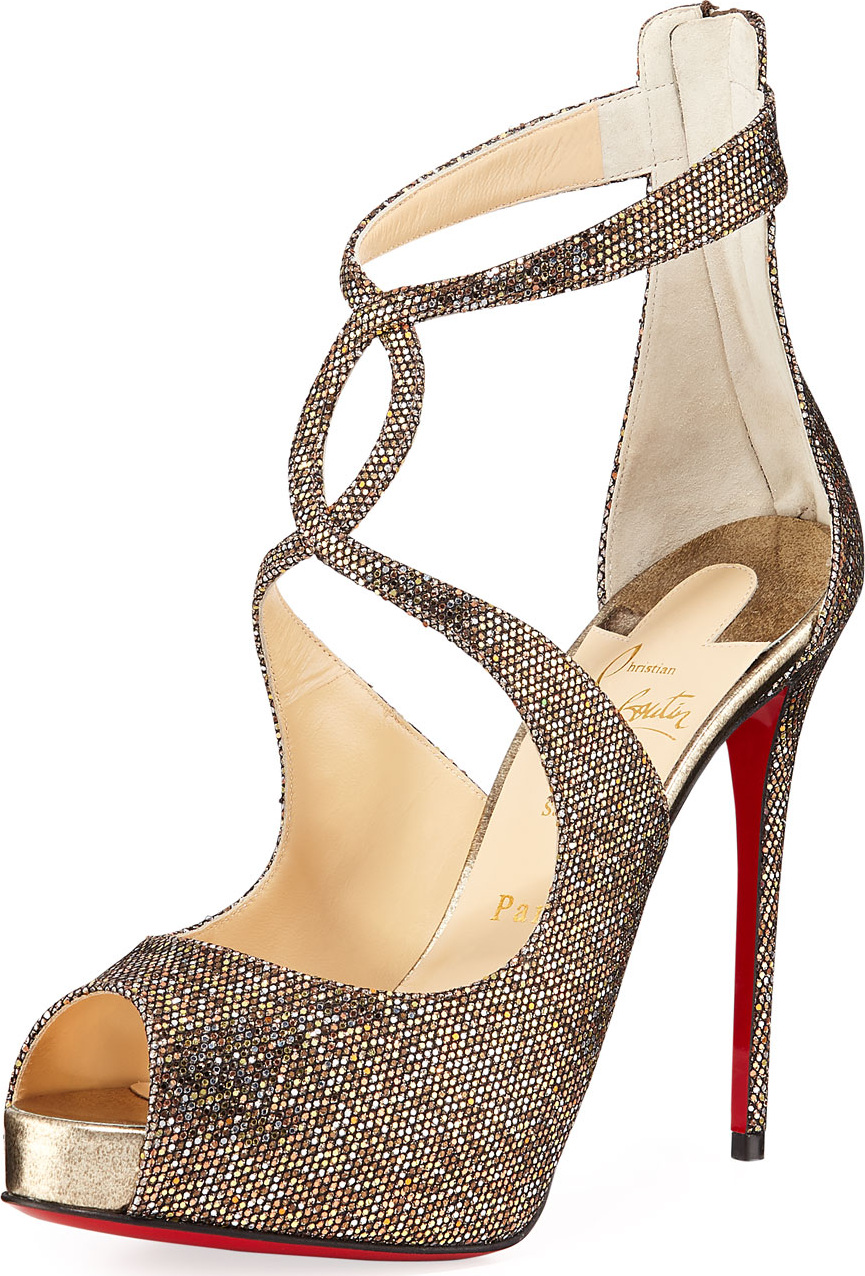 Christian Louboutin Rosie Glitter Platform Red Sole Sandals Christian Louboutin Rosie Glitter Platform Red Sole Sandals