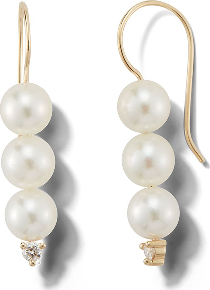 Mizuki 14k Triple-Pearl & Diamond Drop Earrings