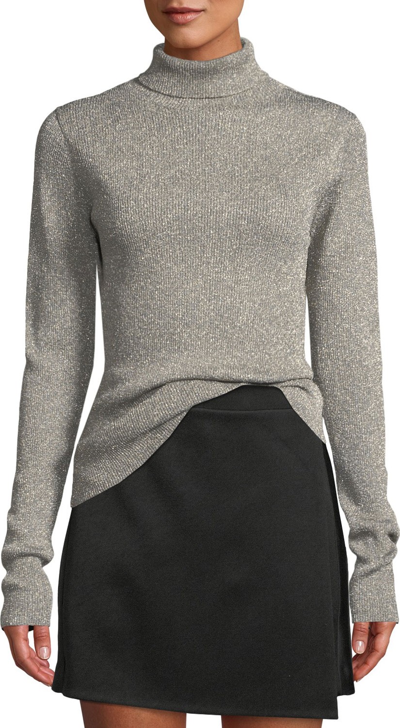 3.1 Phillip Lim Ribbed Metallic Turtleneck Pullover Sweater