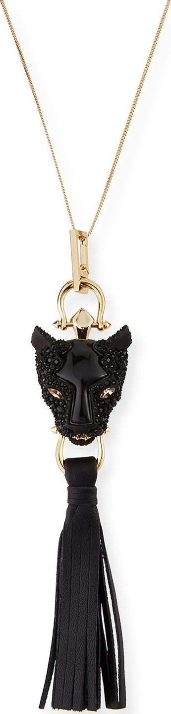 Alexis Bittar Crystal Panther Tassel Necklace, Black/Gold
