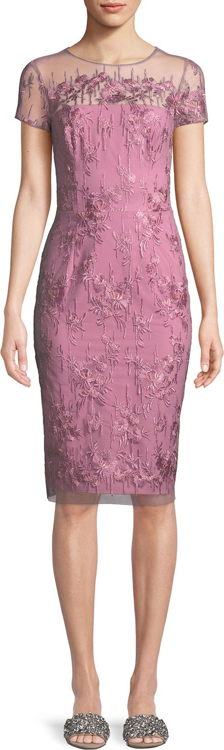 David Meister Strapless Illusion Dress w/ Embroidery