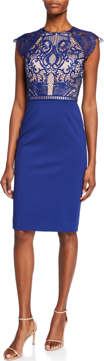 Catherine Deane Maylee Cap-Sleeve Dress with Lace Bodice & Ponte Skirt