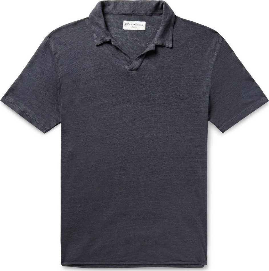 Officine Générale Simon Garment-Dyed Slub Linen Polo Shirt