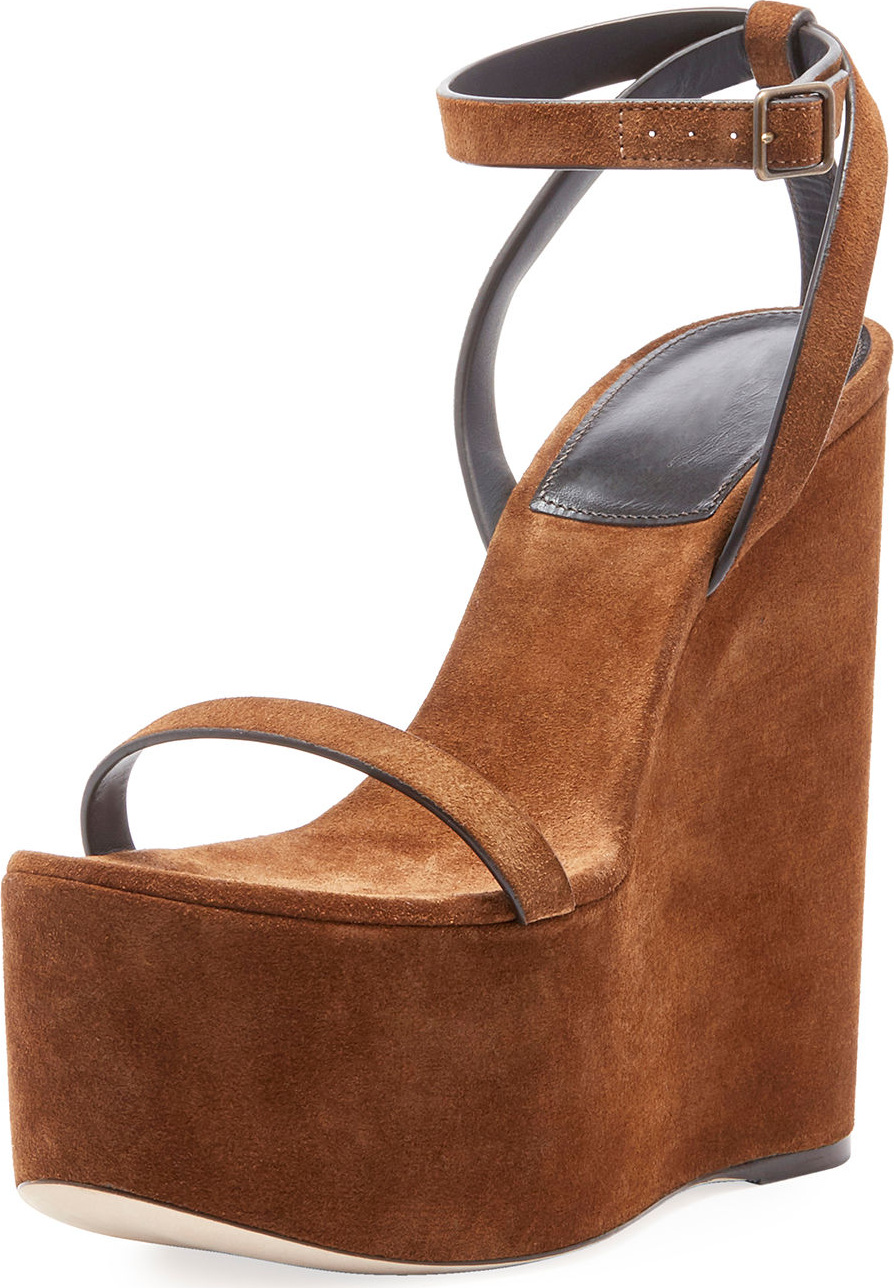 Saint Laurent Suede Wedge Platform Sandal