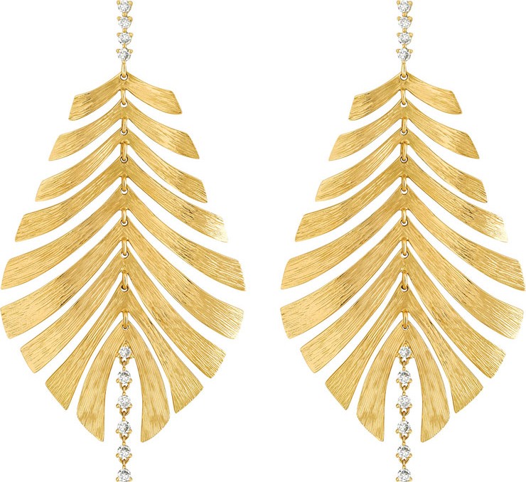 Hueb Bahia 18k Gold Diamond Leaf Drop Earrings