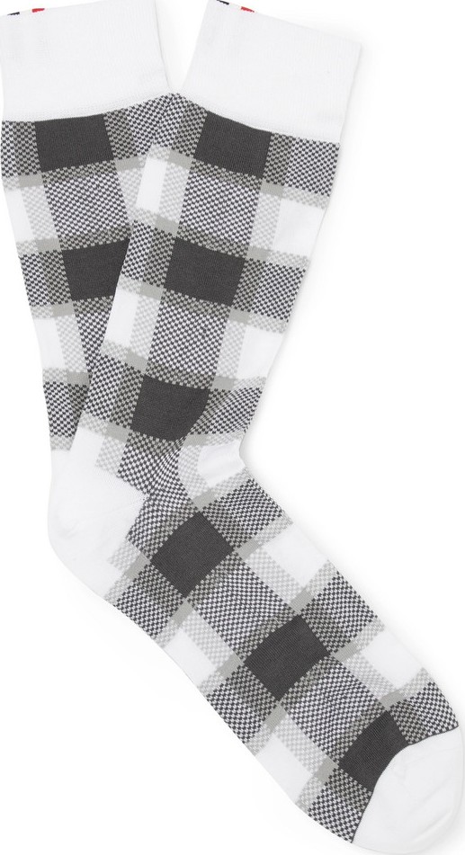 Thom Browne Webbing-Trimmed Checked Cotton-Blend Socks