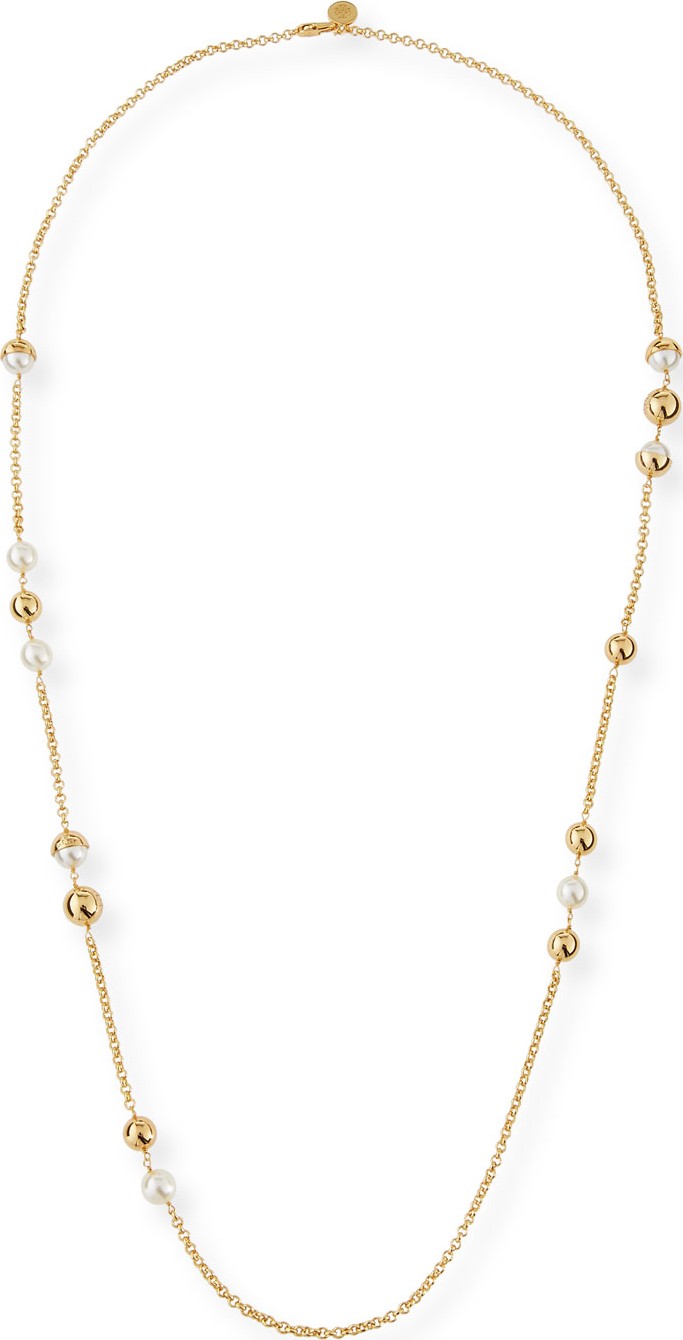 Tory Burch Capped Crystal Pearly Chain Necklace