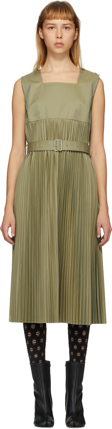 Junya Watanabe Khaki Gabardine Pleated Dress