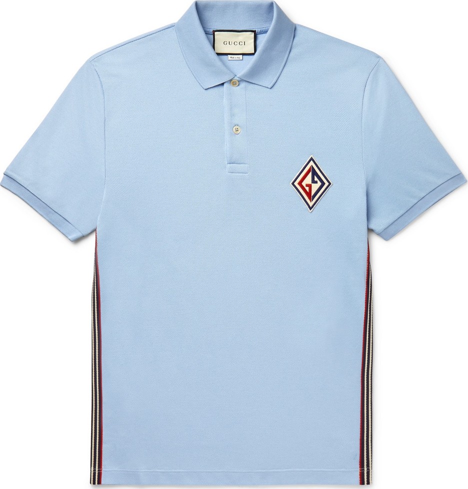 Gucci Logo-Appliquéd Striped Cotton-Blend Piqué Polo Shirt