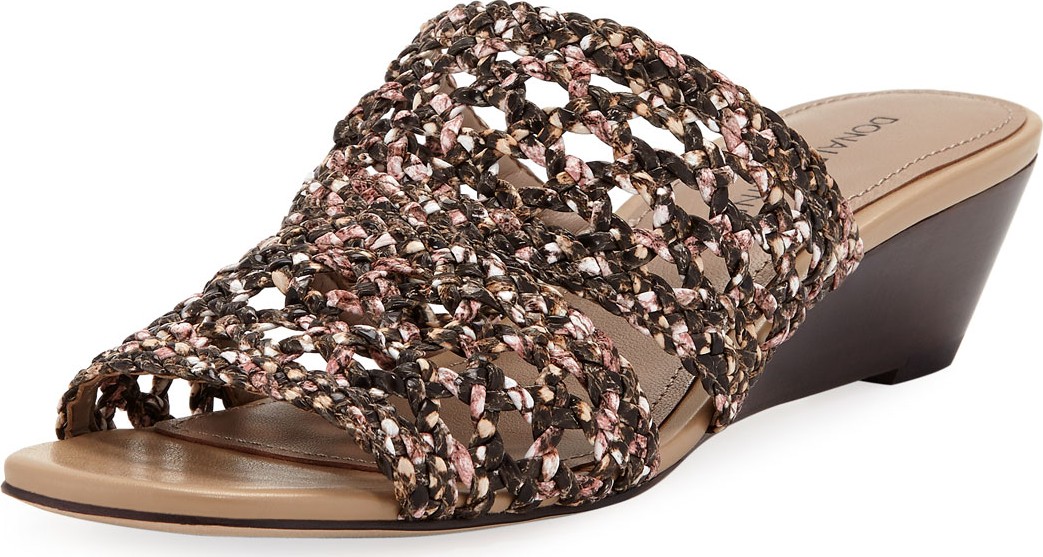 Donald J Pliner Albi Snake-Print Woven-Leather Demi-Wedge Slide Sandals