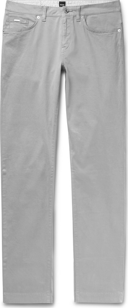 HUGO BOSS Light-Grey Slim-Fit Stretch-Cotton Trousers