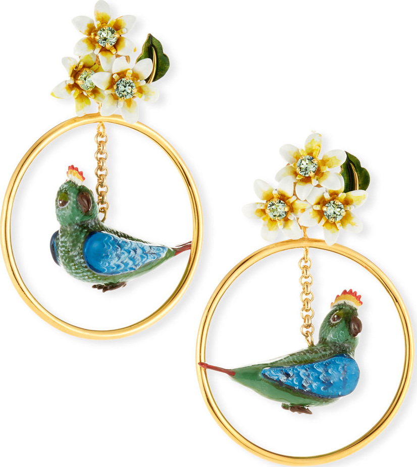 Dolce & Gabbana Crystal Bird-in-Hoop Statement Earrings