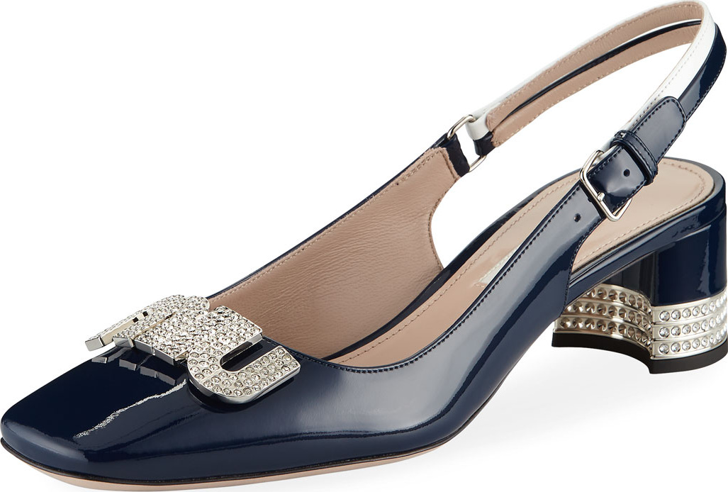 Miu Miu Patent Crystal Slingback Pump