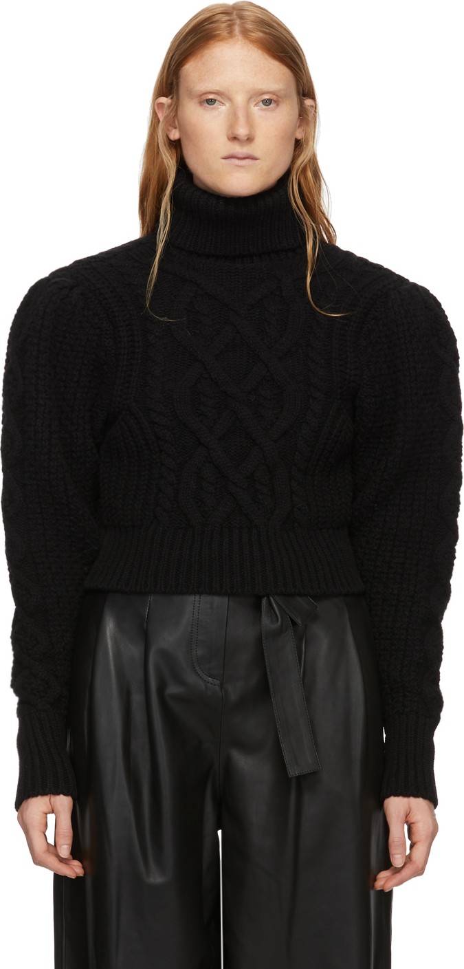 WANDERING Black Cable Knit Open Back Sweater