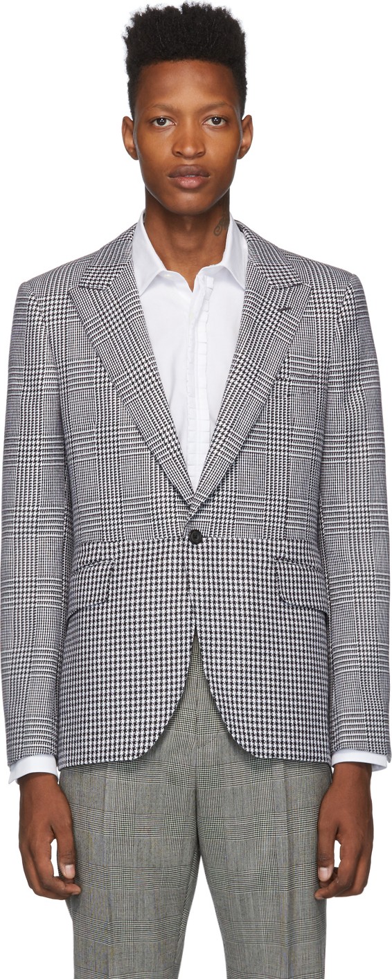 Alexander McQueen White & Black Houndstooth Check Blazer Alexander McQueen White & Black Houndstooth Check Blazer