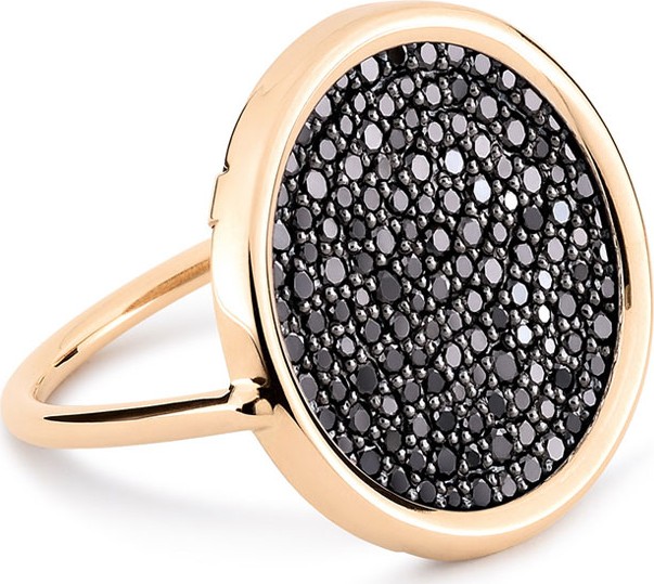 GINETTE NY Ever 18k Rose Gold Black Diamond Disc Ring, Size 6