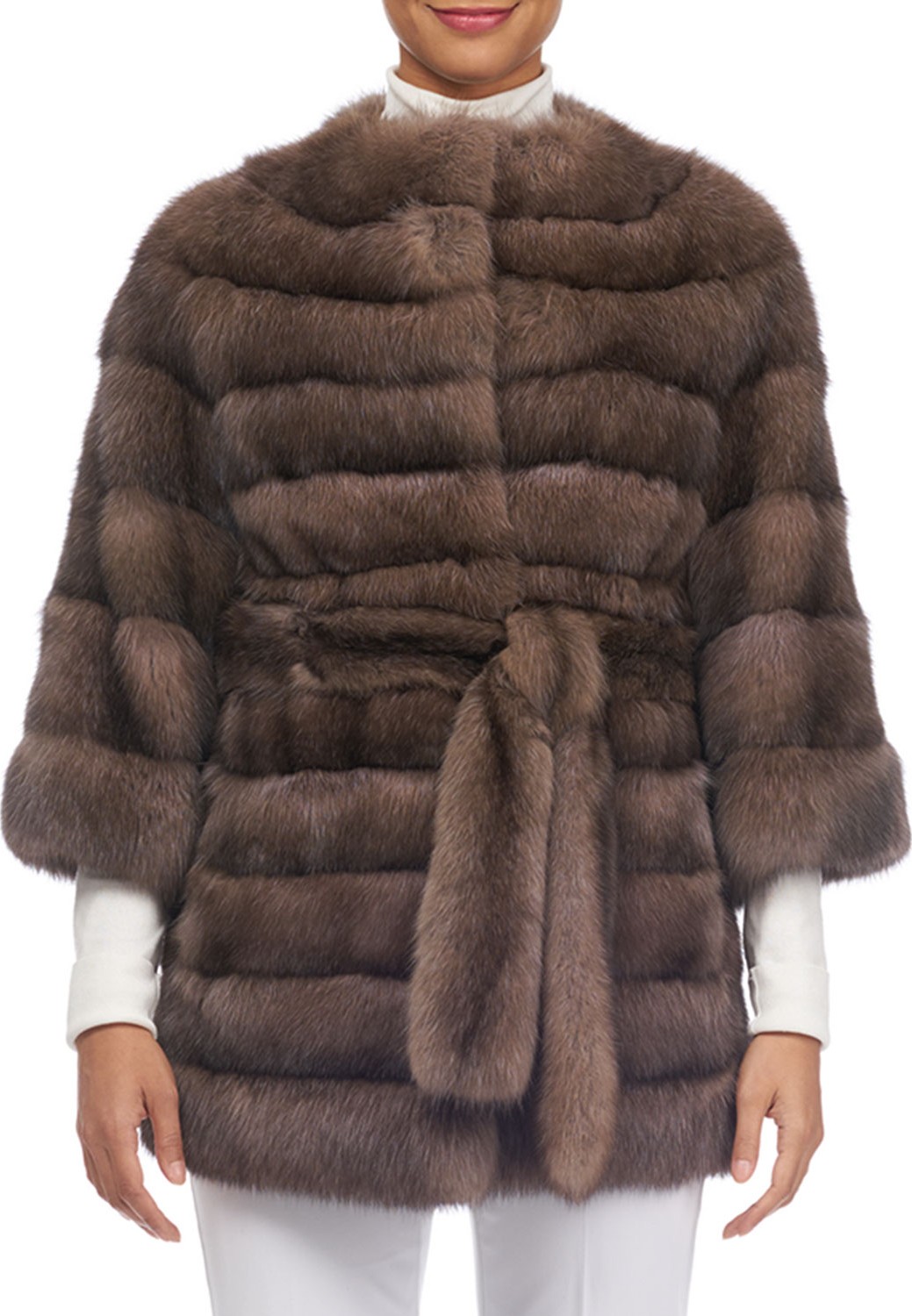 Tsoukas Barguzin Horizontal Sable Fur Stroller Coat