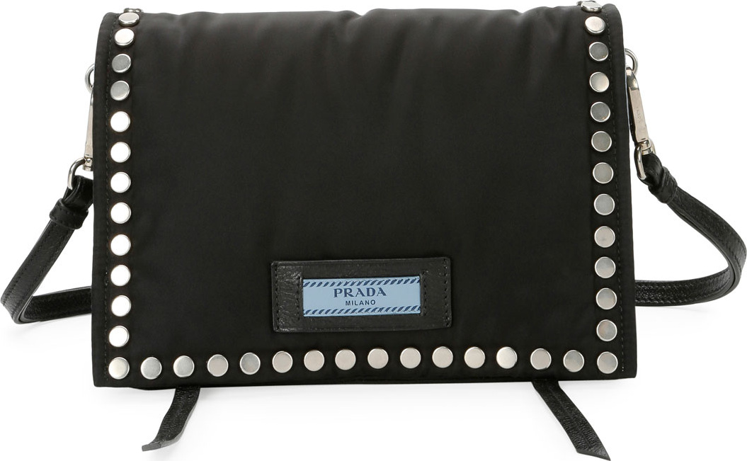 Prada Small Studded Tessuto Etiquette Bag