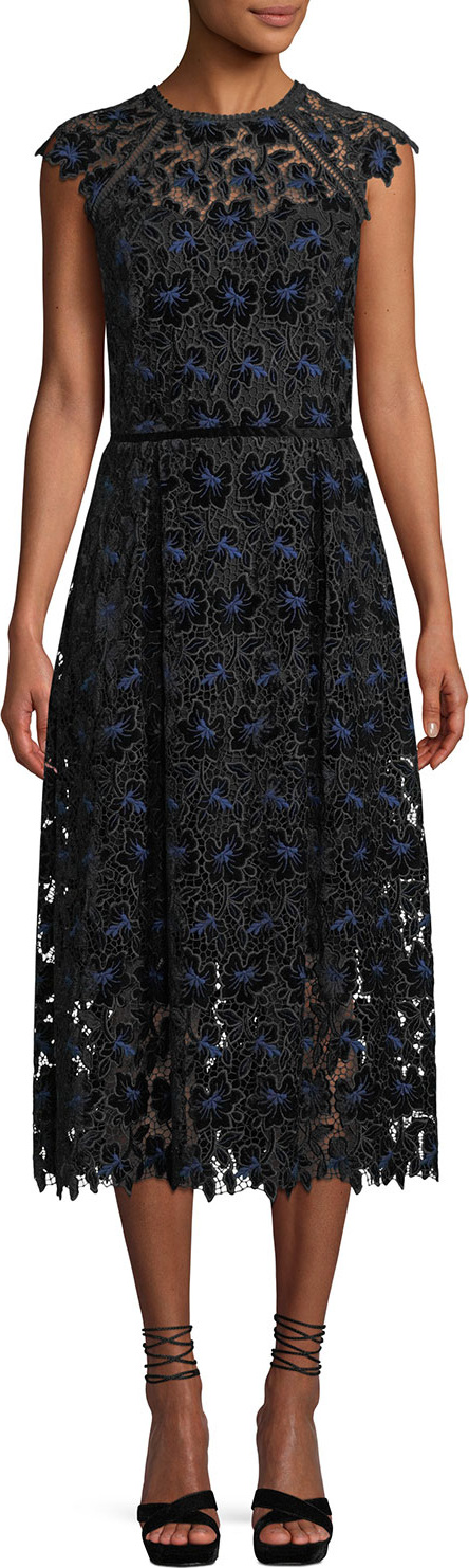 Shoshanna Massena Lace Dress w/ Velvet Flowers
