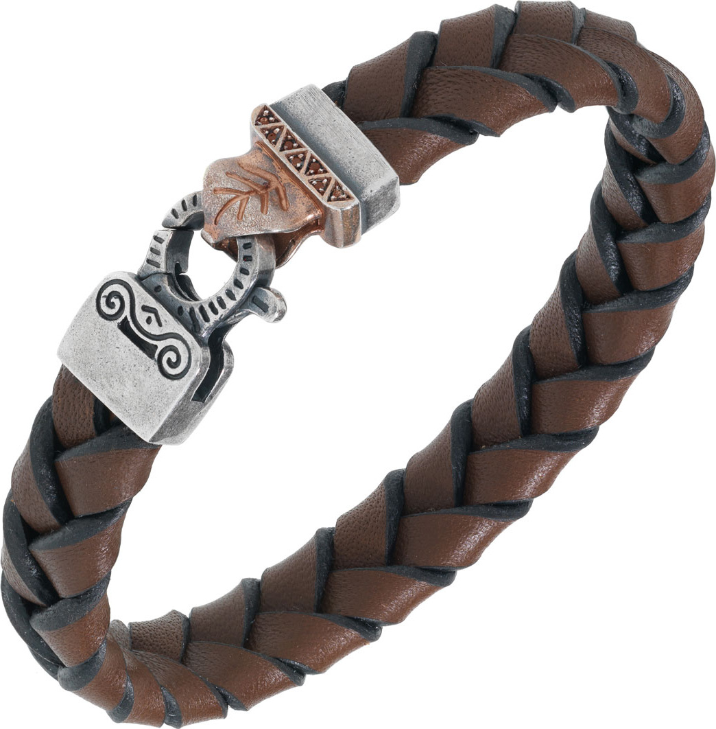 Marco Dal Maso Men's Woven Leather Bracelet w/ 18k Gold-Plated Clasp, Brown