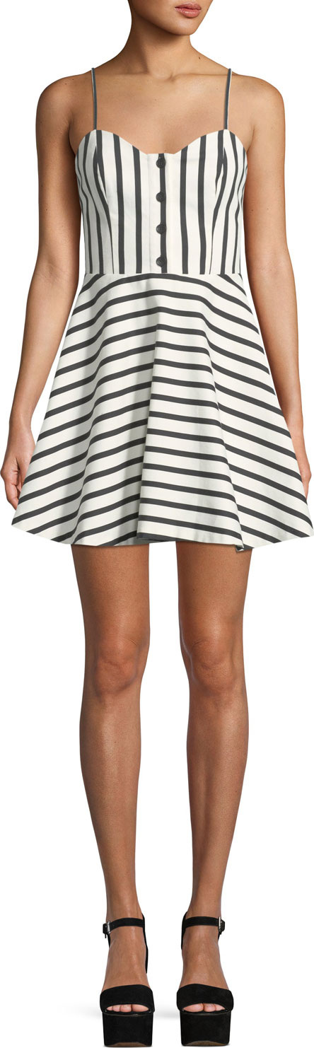 Alice + Olivia Nella Striped Button-Front Mini Dress
