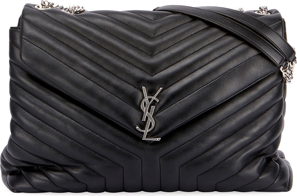 Saint Laurent Loulou Monogram YSL Large V-Flap Chain Shoulder Bag - Nickel Oxide Hardware