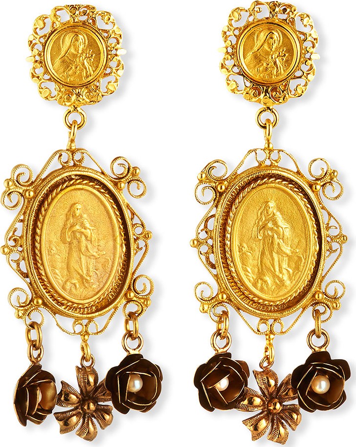 Dolce & Gabbana Medallion & Flower Drop Earrings