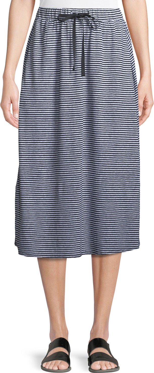 Eileen Fisher Striped Organic Linen Jersey Midi Skirt