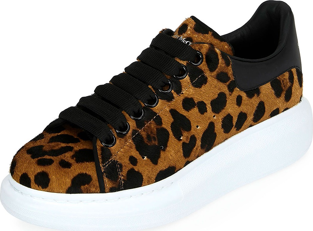 Alexander McQueen Leopard Calf-Hair Platform Sneakers