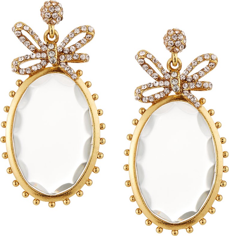 Oscar De La Renta Runway Large Pave Bow & Pearly Earrings