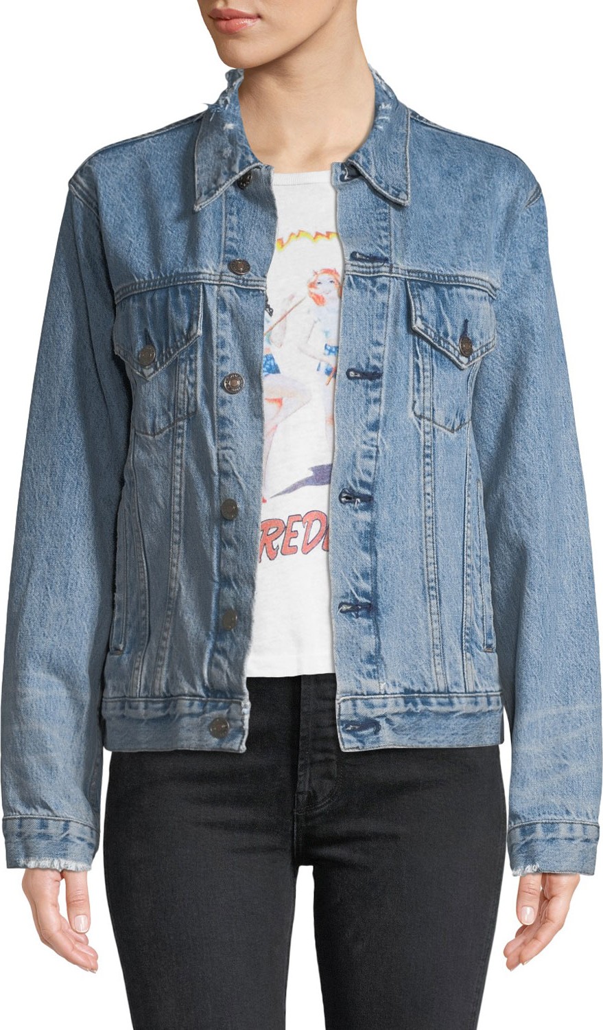 RE/DONE Perfect Oversized Frayed Trucker Denim Jacket