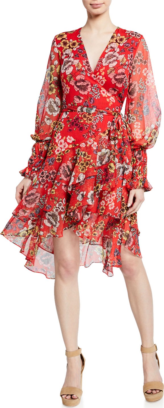 Alexis Sidony Floral-Print Flounce Wrap Dress