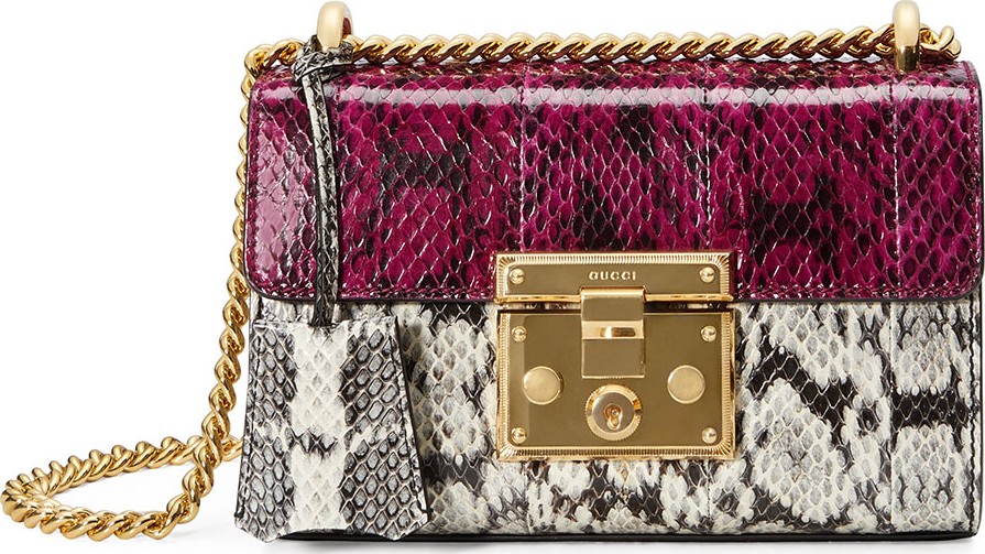 Gucci Padlock Mini Snakeskin Shoulder Bag, White/Black