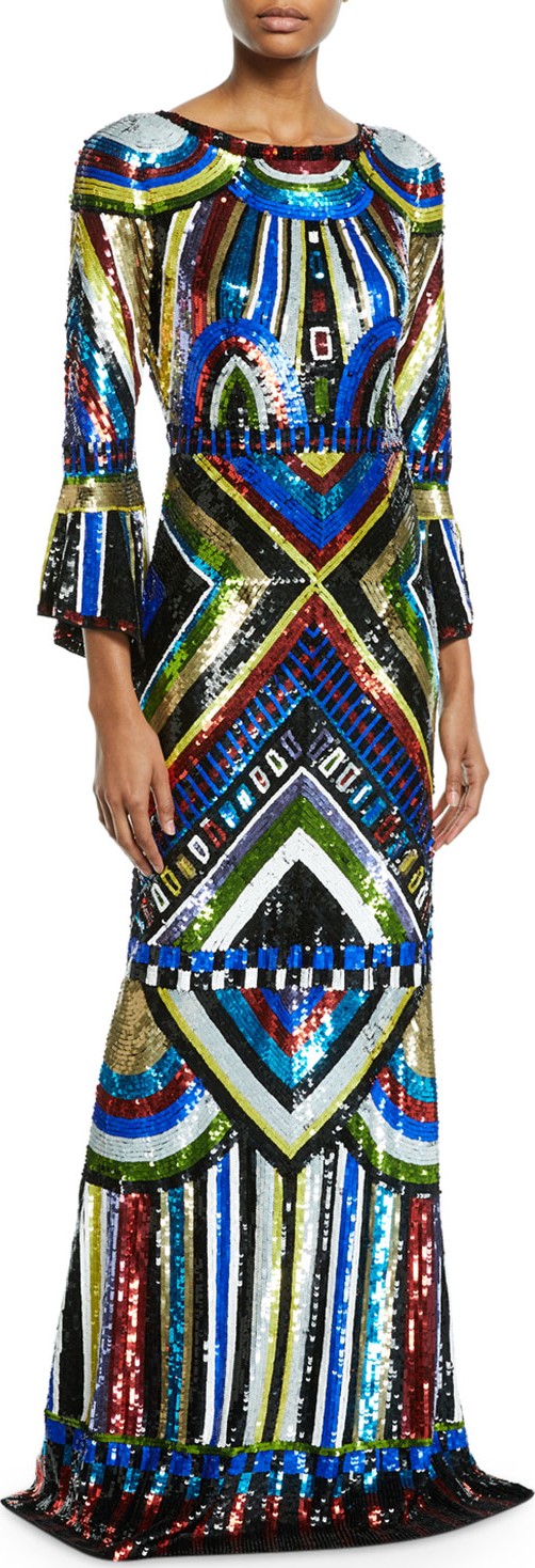 Alice + Olivia Jae Embellished Keyhole-Back Long Gown