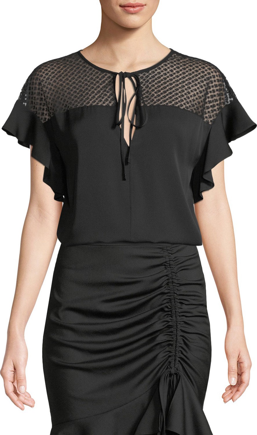 MILLY Adeline Semisheer-Yoke Top
