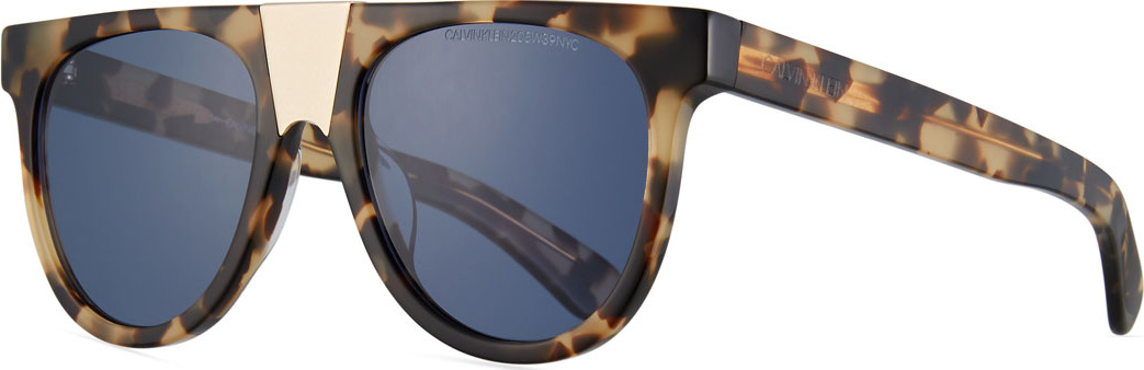 Calvin Klein 205W39NYC Flattop Acetate Sunglasses w/ Contrast Metal Nose Bridge