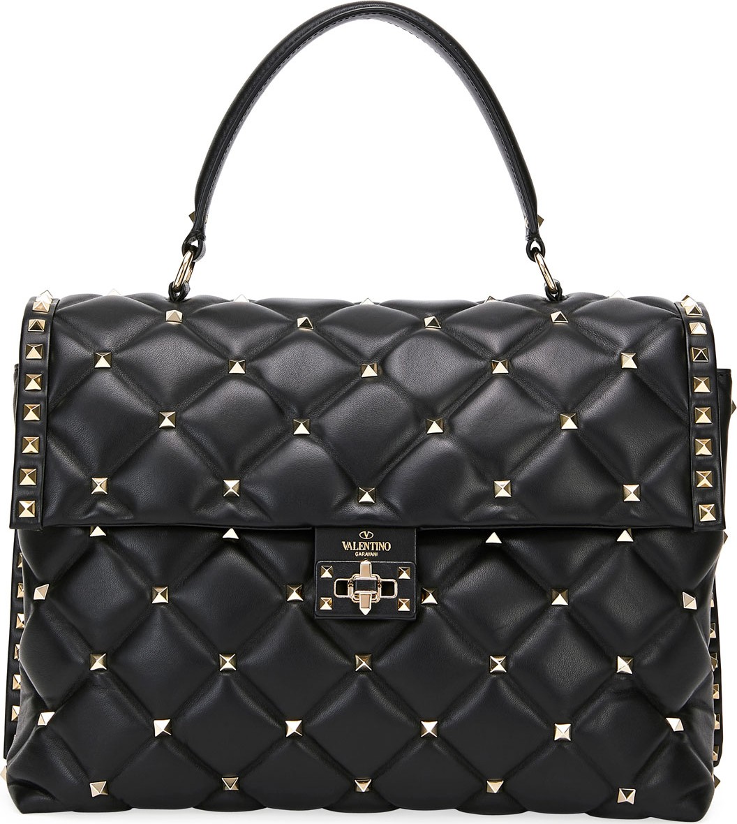Valentino Candystud Large Quilted Leather Top Handle Bag