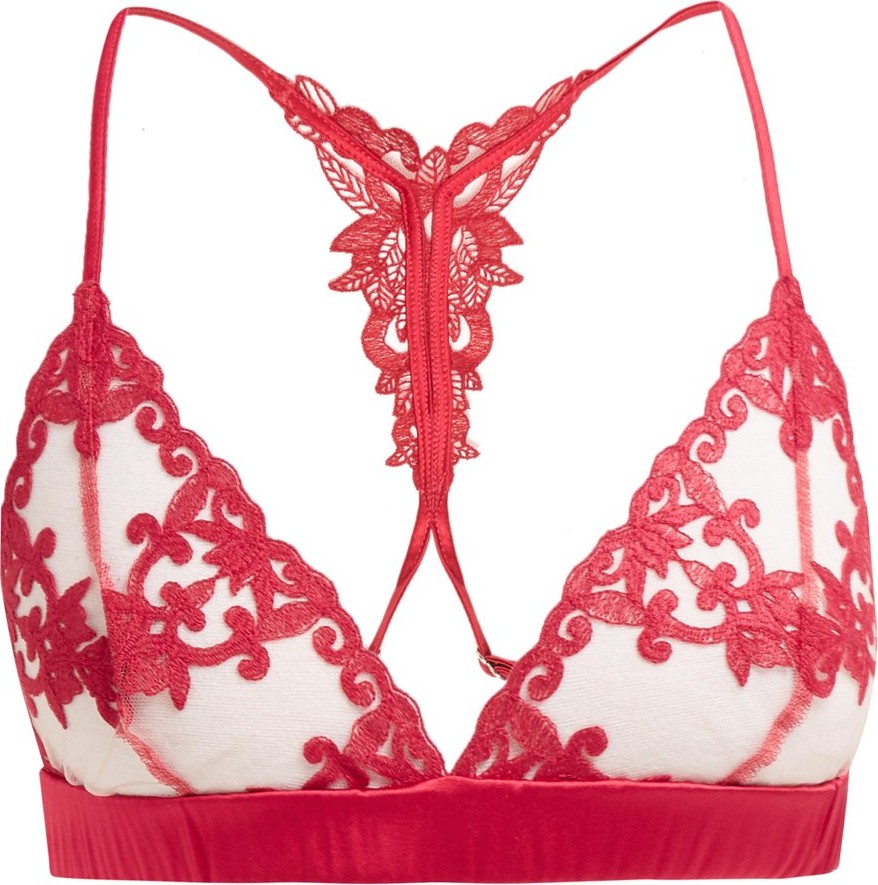 Fleur of England Boudoir embroidered-tulle and satin bra