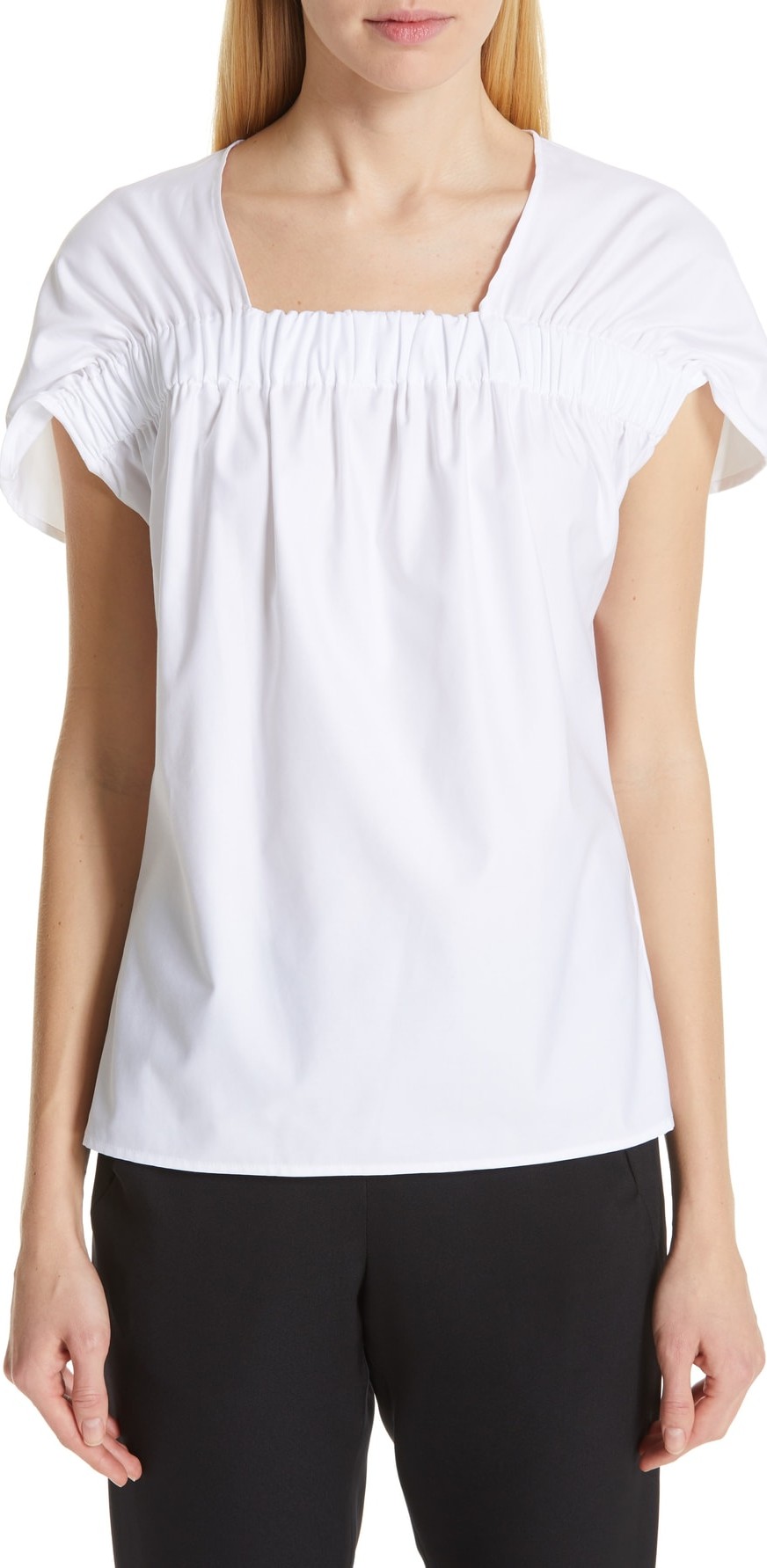 Zero + Maria Cornejo Ruched Cotton Poplin Top