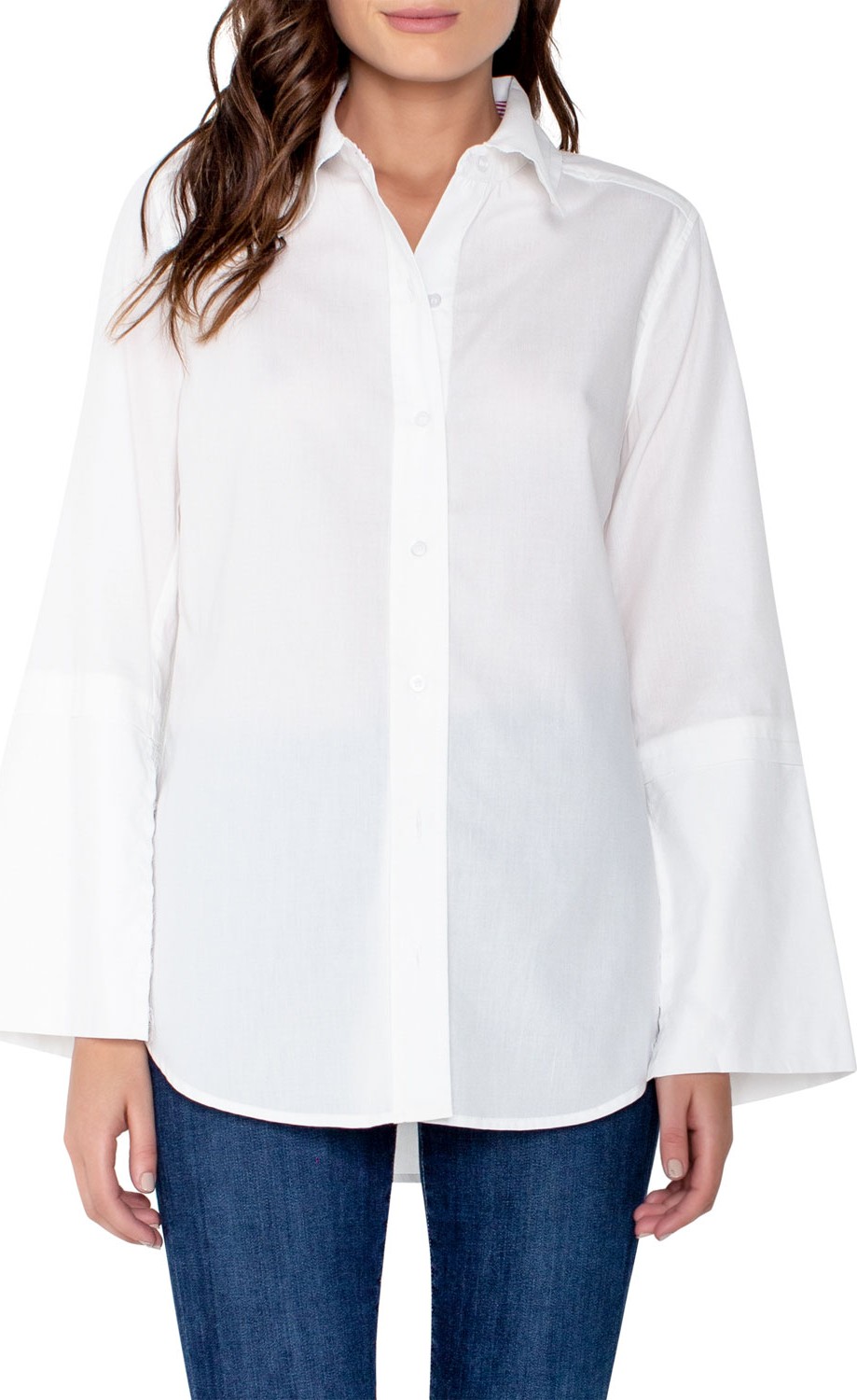Parker Smith Button-Front Split-Sleeve Blouse with Shirttail Hem