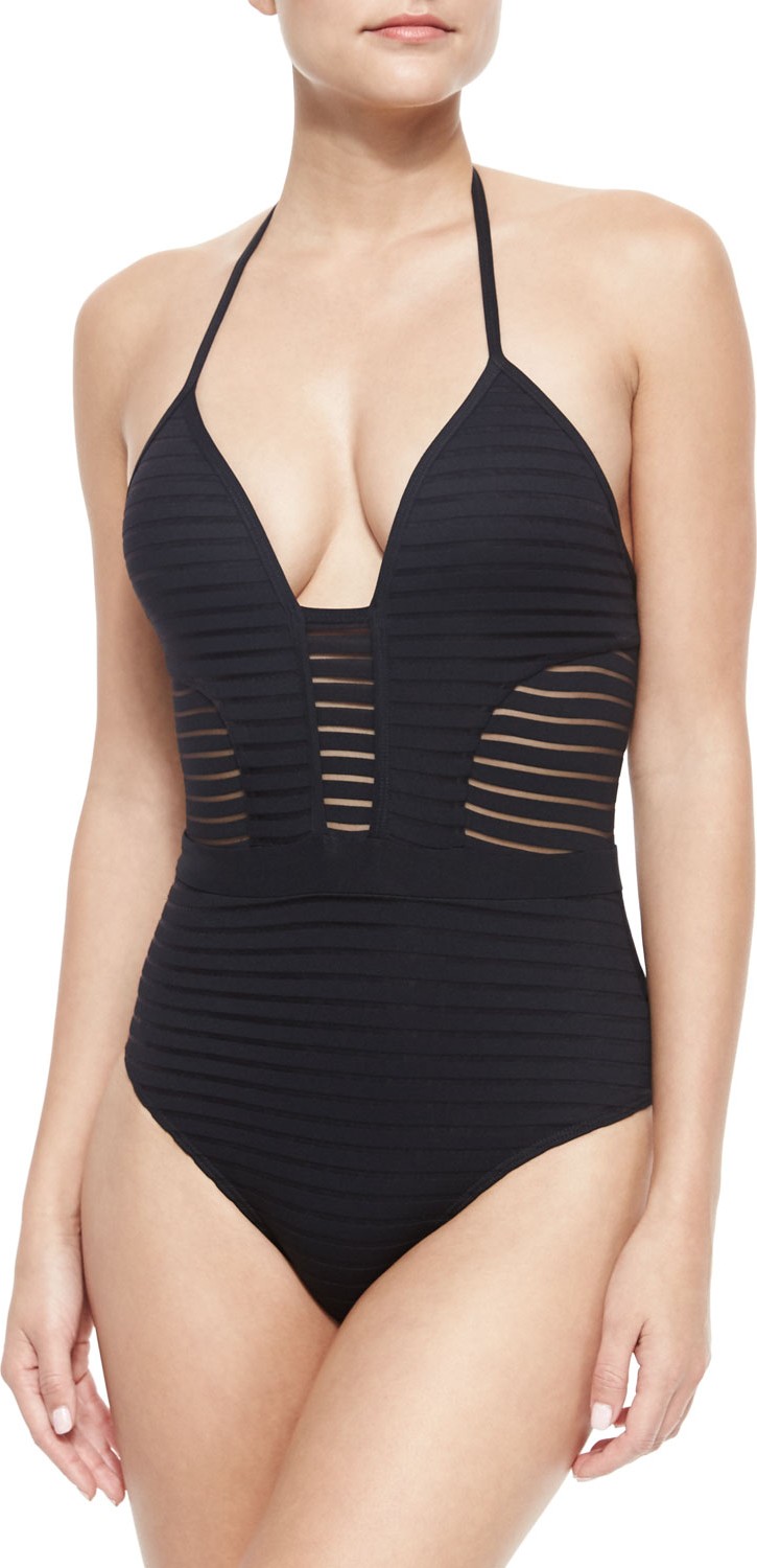 JETS by Jessika Allen Parallels Ribbed Mesh One-Piece Swimsuit