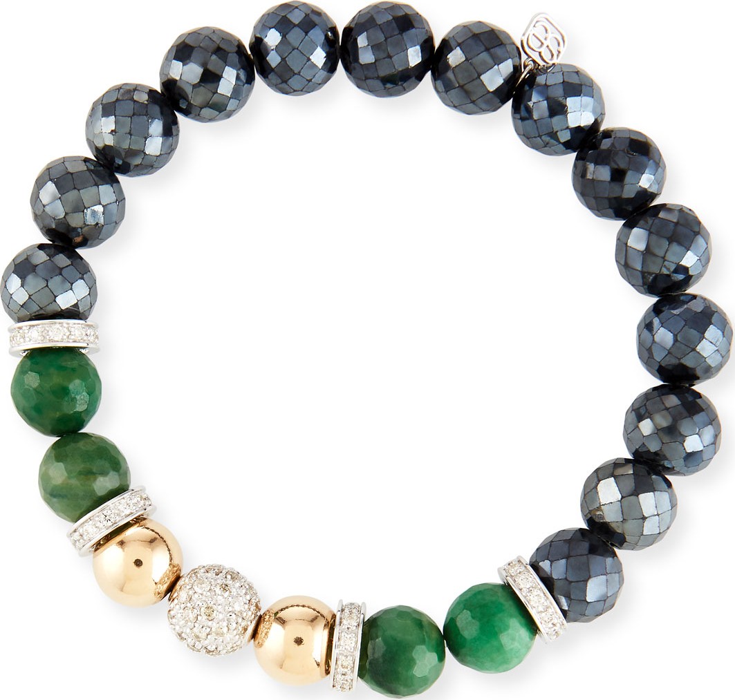 Sydney Evan Black Spinel & Verdite Combo Bracelet w/ Diamonds