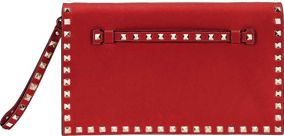 Valentino Rockstud Wristlet Clutch Bag, Red