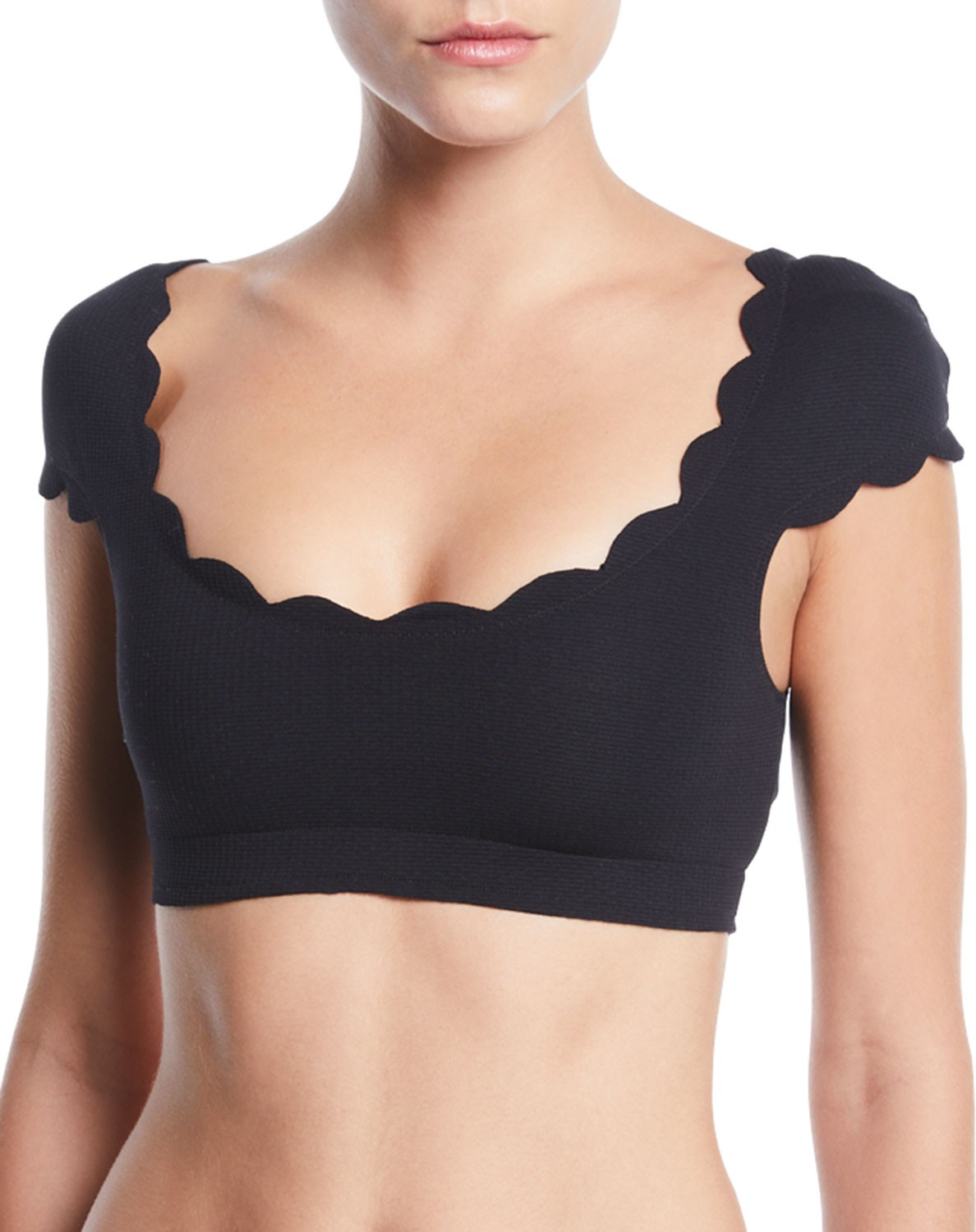 Marysia Mexico Scalloped Cap-Sleeve Bikini Top