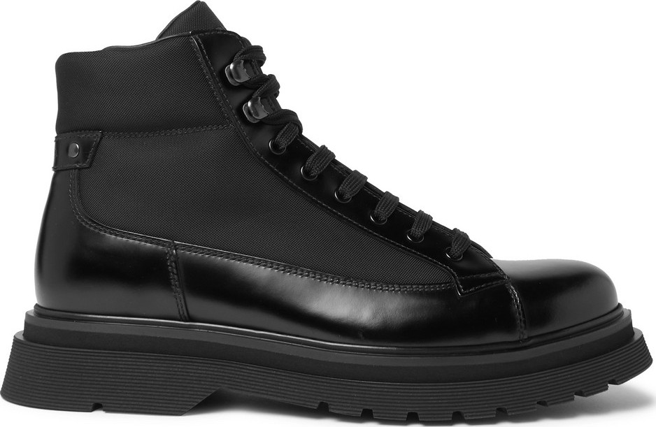 Prada Spazzolato Leather and Canvas Boots
