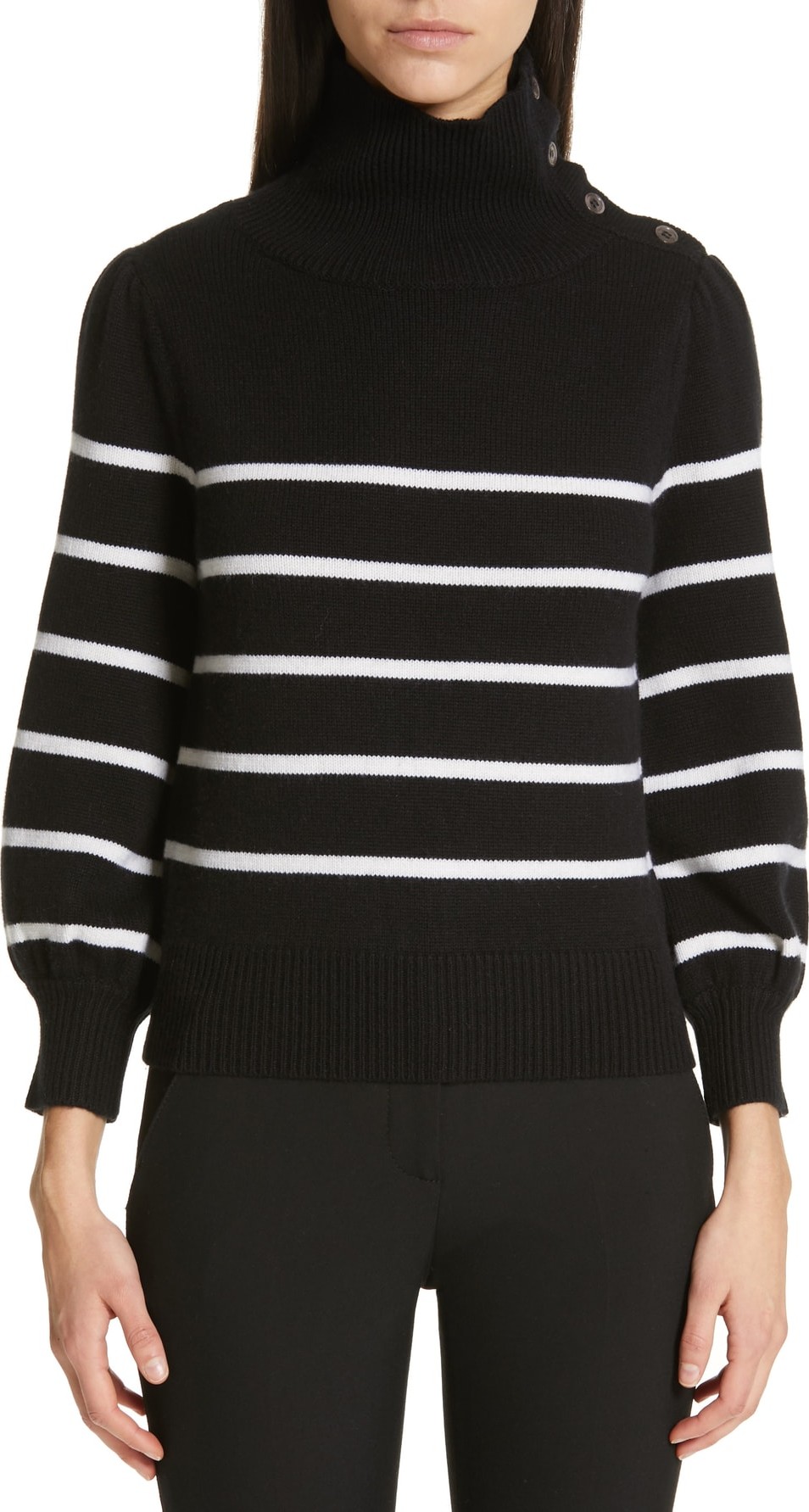 Co Button Shoulder Stripe Wool & Cashmere Sweater