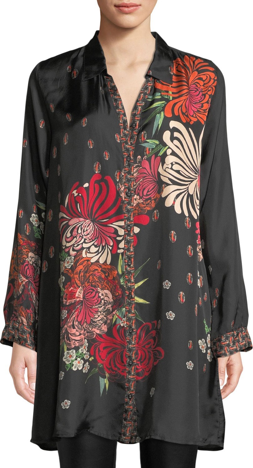 Johnny Was Carro Button-Front Floral-Print Tunic