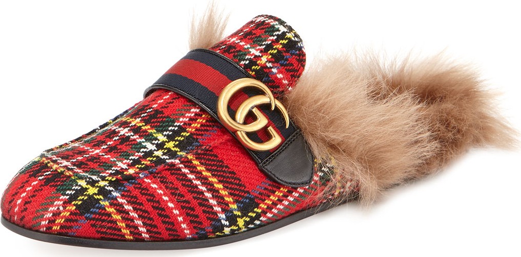 Gucci Princetown Tartan Slipper with Double G