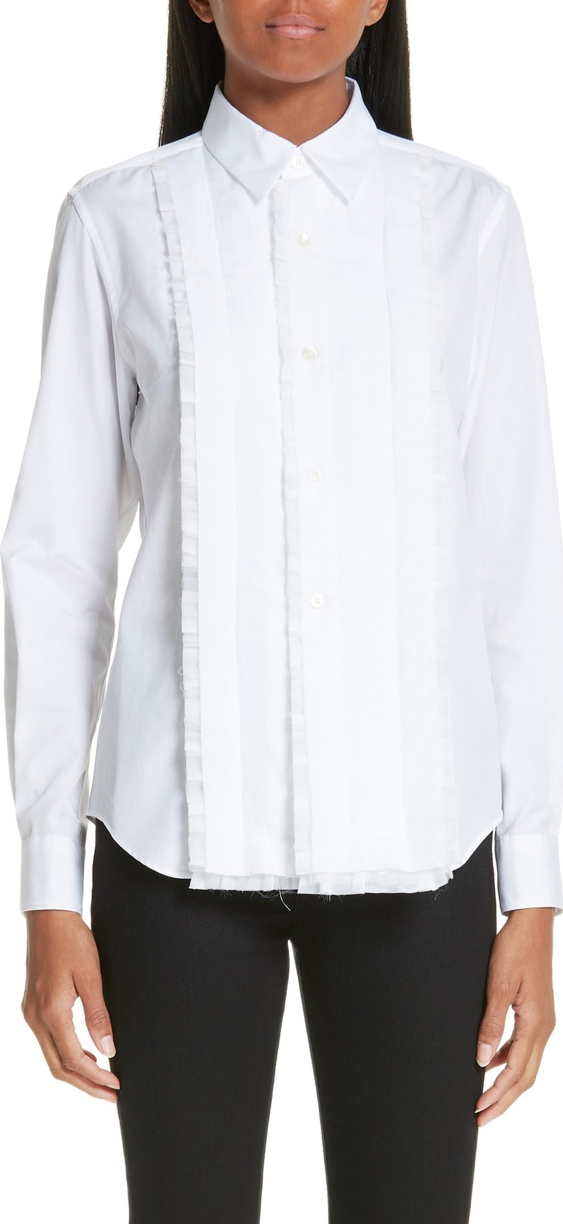 Comme Des Garcons Long Sleeve Pleat Trim Shirt